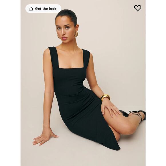 Reformation Black Cassi Knit Dress Ribbed Midi Dress NWT Size Small - Picture 2 of 16